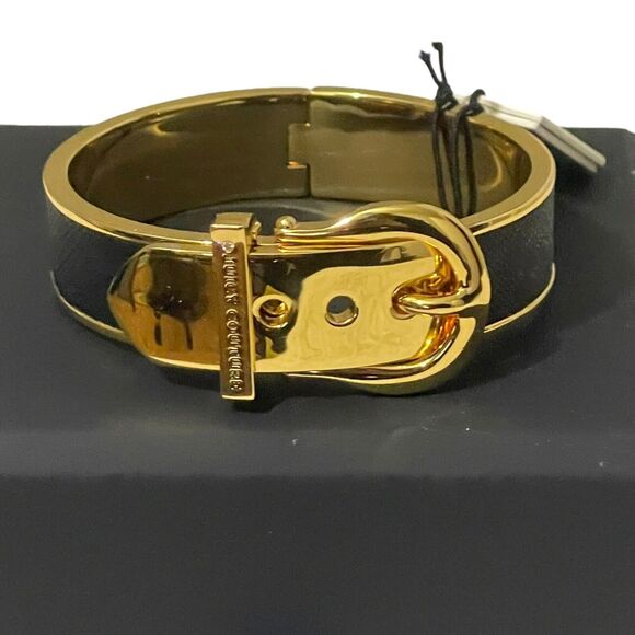 Juicy Couture Wide Buckle Bracelet Black and Gold Bangle New with Tag - Picture 2 of 7